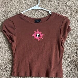 Empyre Brown Crop Top with Pink Sun Design